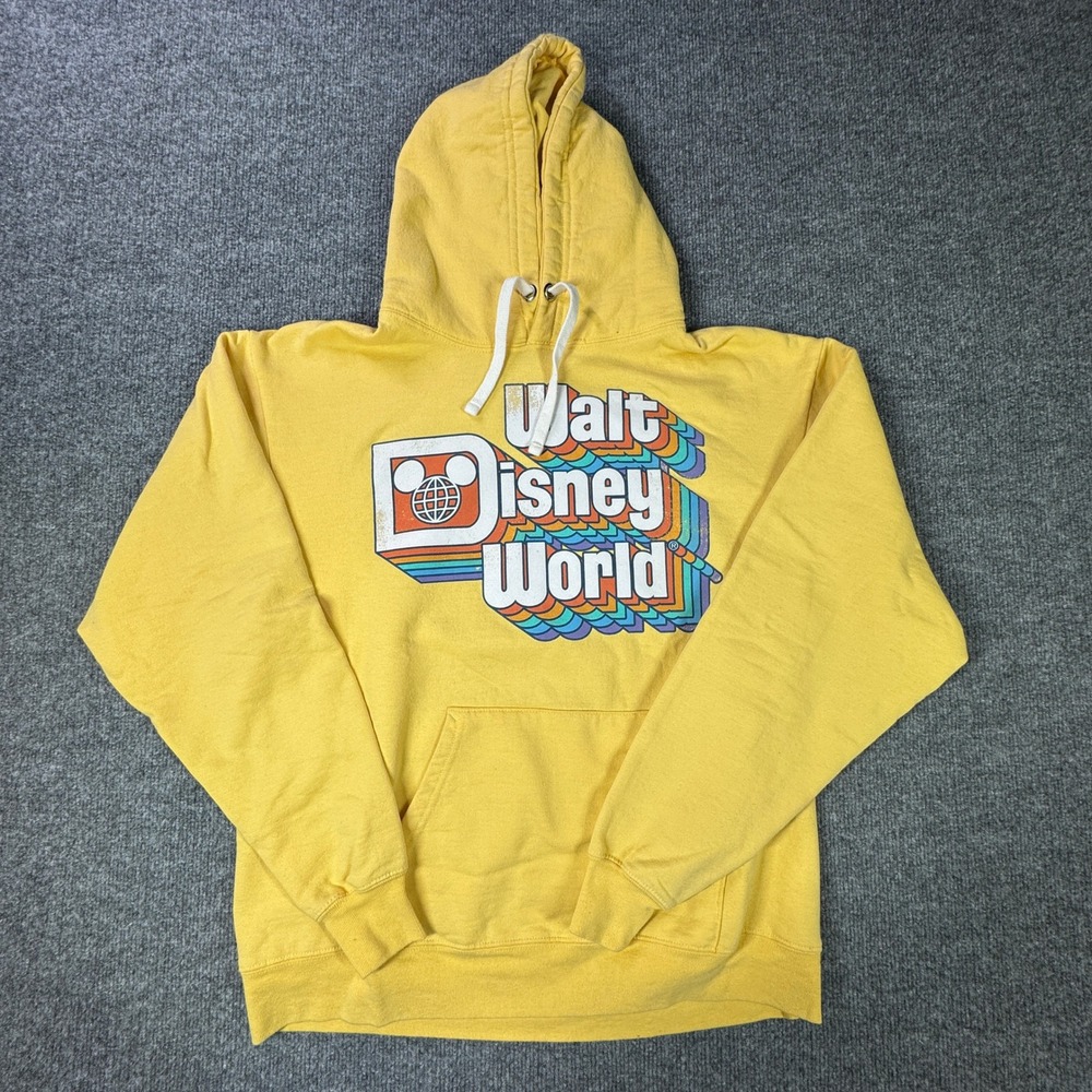Disney Walt World Hoodie Mens‎ M Yellow Graphic Pullover Sweatshirt